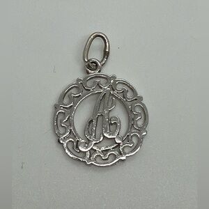 Vtg 925 Sterling Silver Fancy Letter A Round Charm / Pendant